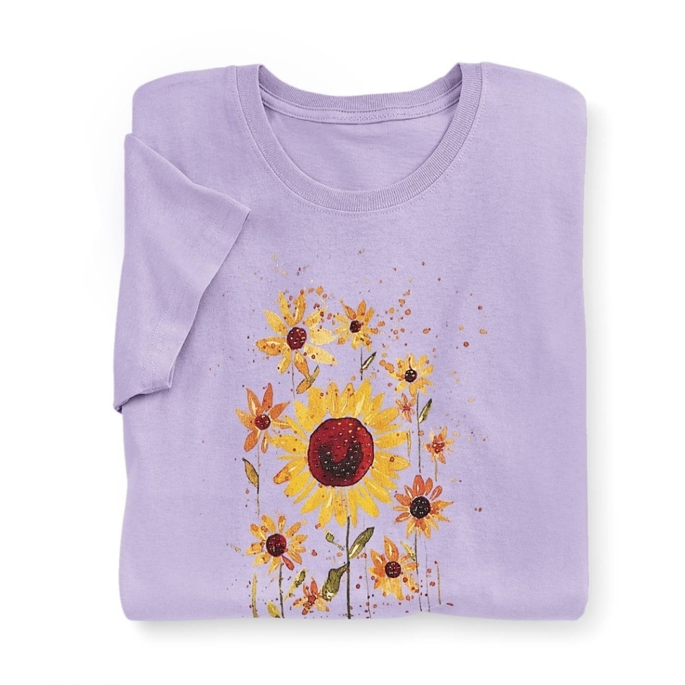 New In Package! Country Store Sunflower Splatter Embellished Purple Tee Size 2X